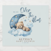 Teddybeer over het Moon Blue Baby shower Sparkling Wijnetiket (Enkel label)
