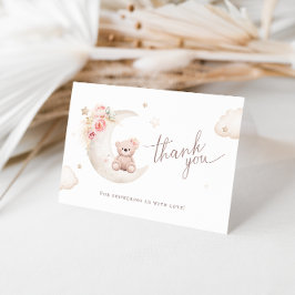 Teddybeer Over The Moon Neutrale Baby Shower  Bedankkaart