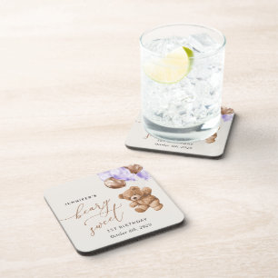 Teddybeer, Paarse ballonnen, eerste verjaardag Bier Onderzetter