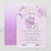 Teddybeer paarse bloesem Barly Wacht Baby shower Kaart (Voorkant / Achterkant)