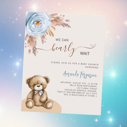 Teddybeer pampas blauwe jongens budget baby shower