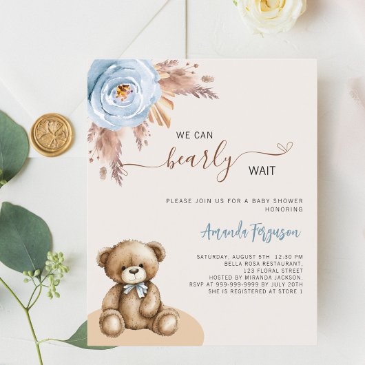 Teddybeer pampas blauwe jongens budget baby shower