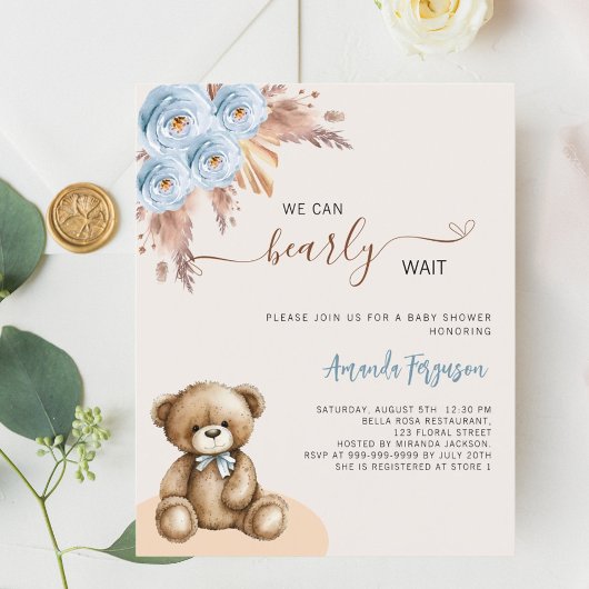 Teddybeer pampas blue boy budget baby shower