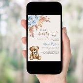 Teddybeer pampas floral blue boy baby shower kaart