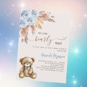 Teddybeer pampas floral blue boy baby shower kaart