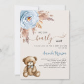 Teddybeer pampas grass blauw jongensvlees baby sho kaart (Voorkant)