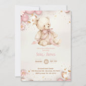 Teddybeer Pastel Champagnetoon Goud Baby Meisje Kaart (Voorkant)
