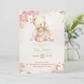Teddybeer Pastel Champagnetoon Goud Baby Meisje Kaart (Staand voorkant)