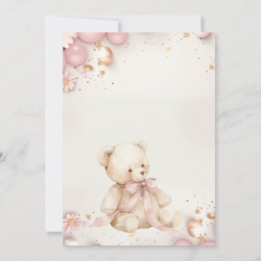 Teddybeer Pastel Champagnetoon Goud Baby Meisje Kaart (Achterkant)