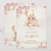 Teddybeer Pastel Champagnetoon Goud Baby Meisje Kaart (Voorkant / Achterkant)