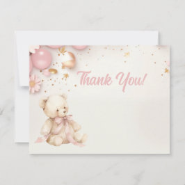 Teddybeer Pastel Roze Champagne Goud Meisje  Bedankkaart