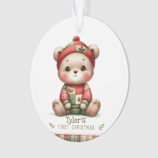 Teddybeer Patchwork Aandenken Ornament (voorkant)