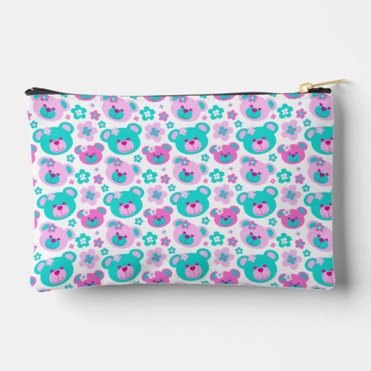 Teddybeer patterned roze aqua naam potlood hoesje etui (Achterkant)