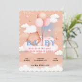 TEDDYBEER PEACH COLOR BABY SHOWER UITNODIGING (Staand voorkant)