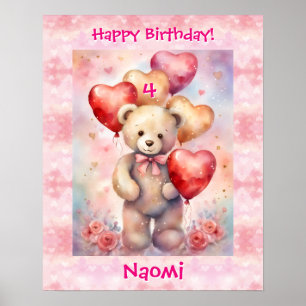 Teddybeer personaliseren naam leeftijd verjaardags poster