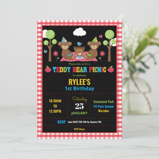 Teddybeer picknick 1e verjaardagsfeestje Jongen Me Kaart (Staand voorkant)
