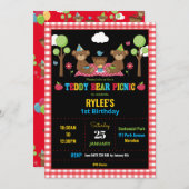 Teddybeer picknick 1e verjaardagsfeestje Jongen Me Kaart (Voorkant / Achterkant)