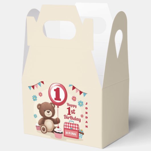 Teddybeer picknick gelukkige 1e verjaardag bedankdoosjes (Open)