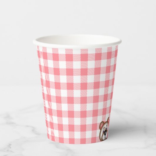Teddybeer picknick gingham papieren bekers (Voorkant)