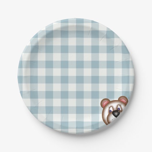 Teddybeer picknick gingham papieren bordje (Voorkant)