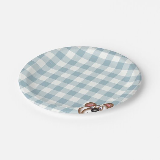 Teddybeer picknick gingham papieren bordje (Gekanteld)