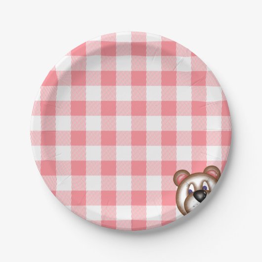 Teddybeer picknick gingham papieren bordje (Voorkant)