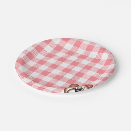Teddybeer picknick gingham papieren bordje (Gekanteld)