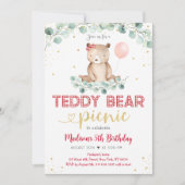 Teddybeer picknick groen meisje verjaardag kaart (Voorkant)