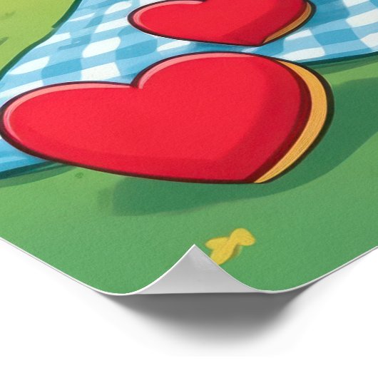 Teddybeer Picknick Hart Sandwich Muur Kunst Poster (Hoek)