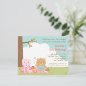 Teddybeer Picknick Kinderverjaardagsuitnodigingen Kaart (Staand voorkant)