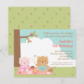 Teddybeer Picknick Kinderverjaardagsuitnodigingen Kaart (Voorkant / Achterkant)