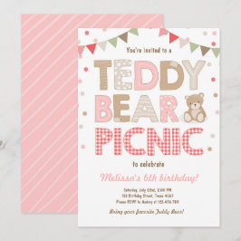Teddybeer picknick meisje verjaardag uitnodiging r