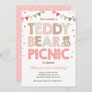 Teddybeer picknick meisje verjaardag uitnodiging r