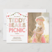 Teddybeer picknick meisje verjaardag uitnodiging r (Voorkant)