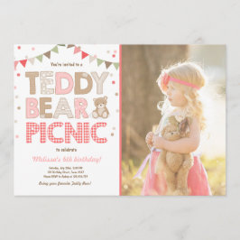 Teddybeer picknick meisje verjaardag uitnodiging r