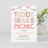 Teddybeer picknick meisje verjaardag uitnodiging r (Staand voorkant)