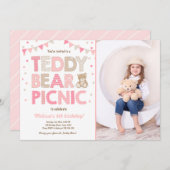 Teddybeer picknick meisje verjaardag uitnodiging r (Voorkant / Achterkant)