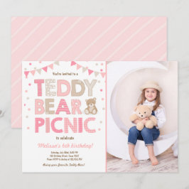 Teddybeer picknick meisje verjaardag uitnodiging r
