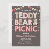 Teddybeer picknick meisje verjaardag uitnodiging r (Voorkant)