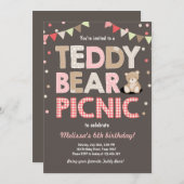 Teddybeer picknick meisje verjaardag uitnodiging r (Voorkant / Achterkant)