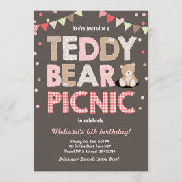 Teddybeer picknick meisje verjaardag uitnodiging r