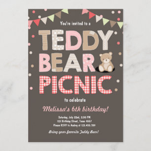 Teddybeer picknick meisje verjaardag uitnodiging r