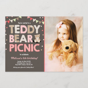 Teddybeer picknick meisje verjaardag uitnodiging r