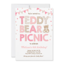 Teddybeer picknick meisje verjaardag uitnodiging r