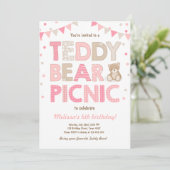 Teddybeer picknick meisje verjaardag uitnodiging r (Staand voorkant)