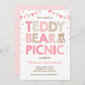 Teddybeer picknick meisje verjaardag uitnodiging r (Voorkant / Achterkant)