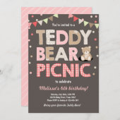 Teddybeer picknick meisje verjaardag uitnodiging r (Voorkant / Achterkant)