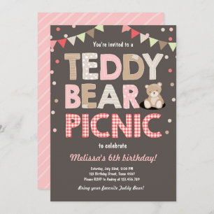 Teddybeer picknick meisje verjaardag uitnodiging r