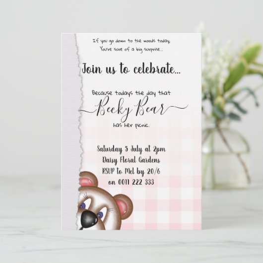 Teddybeer picknick verjaardag kaart (Staand voorkant)