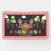 Teddybeer picknick verjaardagsfeestje achtergrond spandoek (Horizontaal)
